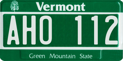VT license plate AHO112