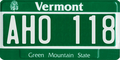VT license plate AHO118
