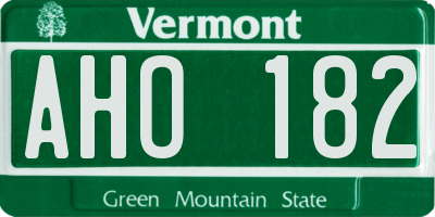 VT license plate AHO182