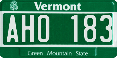 VT license plate AHO183