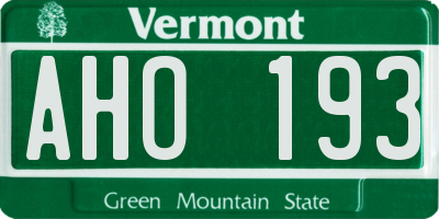VT license plate AHO193