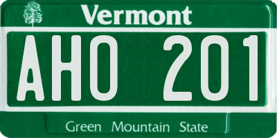 VT license plate AHO201