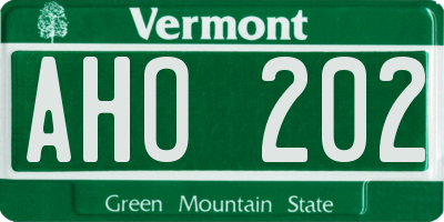 VT license plate AHO202