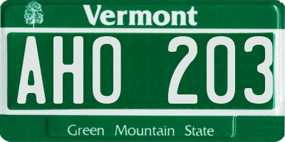 VT license plate AHO203