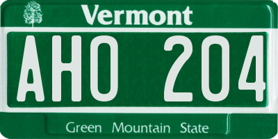 VT license plate AHO204
