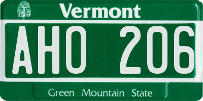 VT license plate AHO206