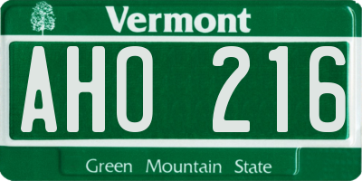 VT license plate AHO216
