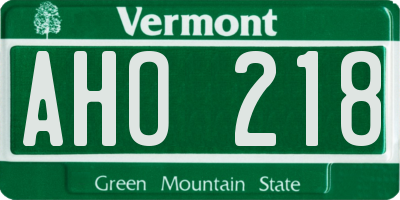 VT license plate AHO218