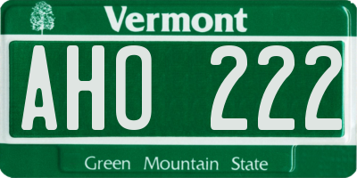 VT license plate AHO222