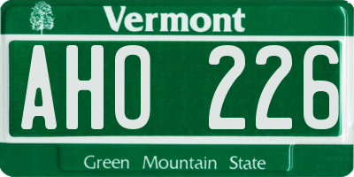 VT license plate AHO226
