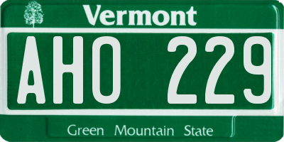 VT license plate AHO229