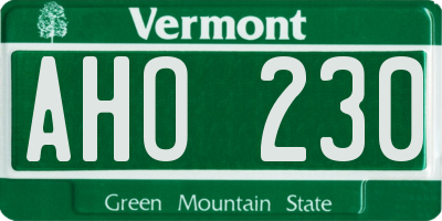 VT license plate AHO230