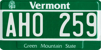 VT license plate AHO259