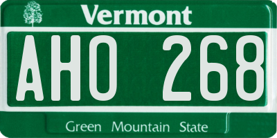 VT license plate AHO268