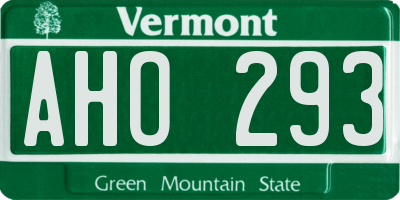 VT license plate AHO293