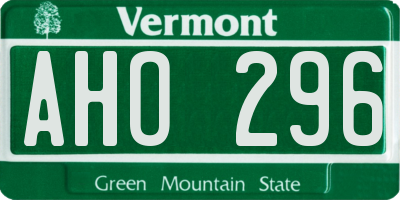 VT license plate AHO296