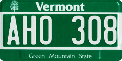 VT license plate AHO308