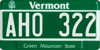 VT license plate AHO322