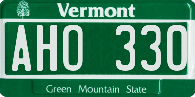 VT license plate AHO330