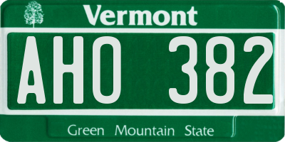 VT license plate AHO382