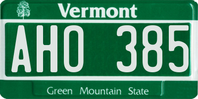 VT license plate AHO385