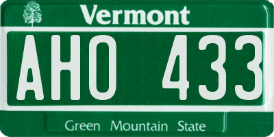 VT license plate AHO433