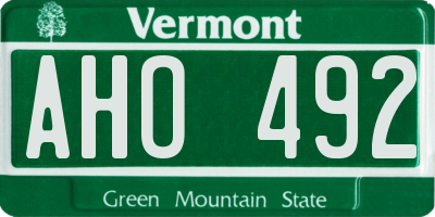 VT license plate AHO492
