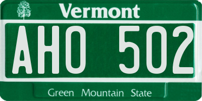 VT license plate AHO502