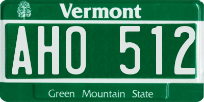 VT license plate AHO512