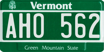 VT license plate AHO562