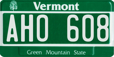 VT license plate AHO608
