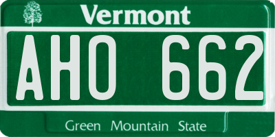 VT license plate AHO662