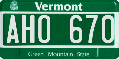 VT license plate AHO670