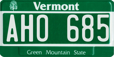 VT license plate AHO685