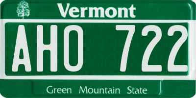 VT license plate AHO722