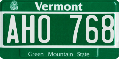 VT license plate AHO768