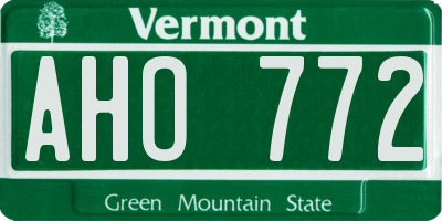 VT license plate AHO772