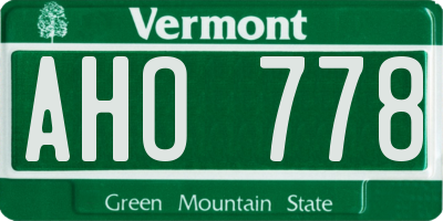 VT license plate AHO778