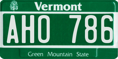 VT license plate AHO786