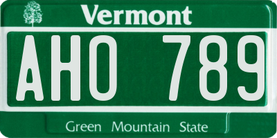 VT license plate AHO789