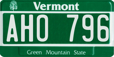 VT license plate AHO796