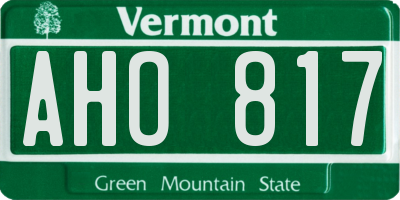VT license plate AHO817