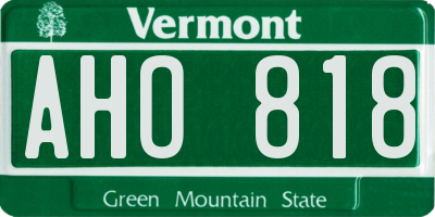 VT license plate AHO818