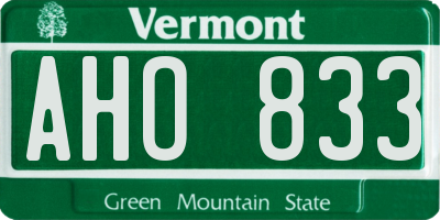 VT license plate AHO833