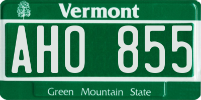 VT license plate AHO855