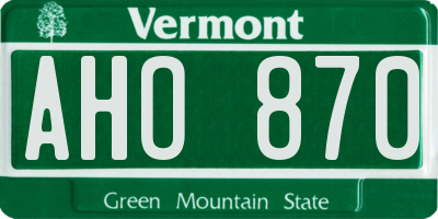 VT license plate AHO870