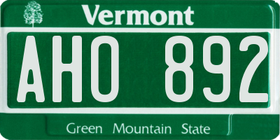 VT license plate AHO892