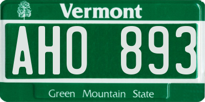 VT license plate AHO893