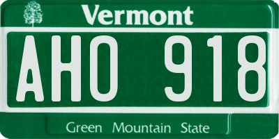 VT license plate AHO918