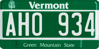 VT license plate AHO934